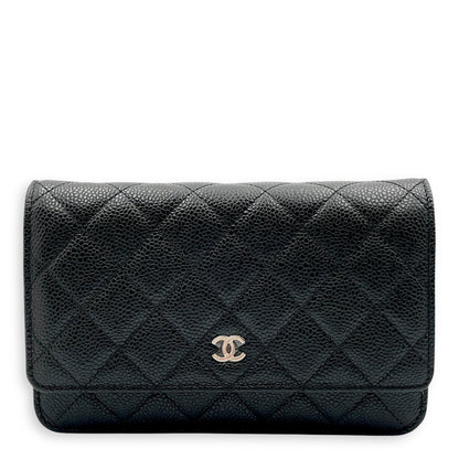 Classic Wallet on Chain Black Crossbody Bag in Caviar leather, Silver hardware