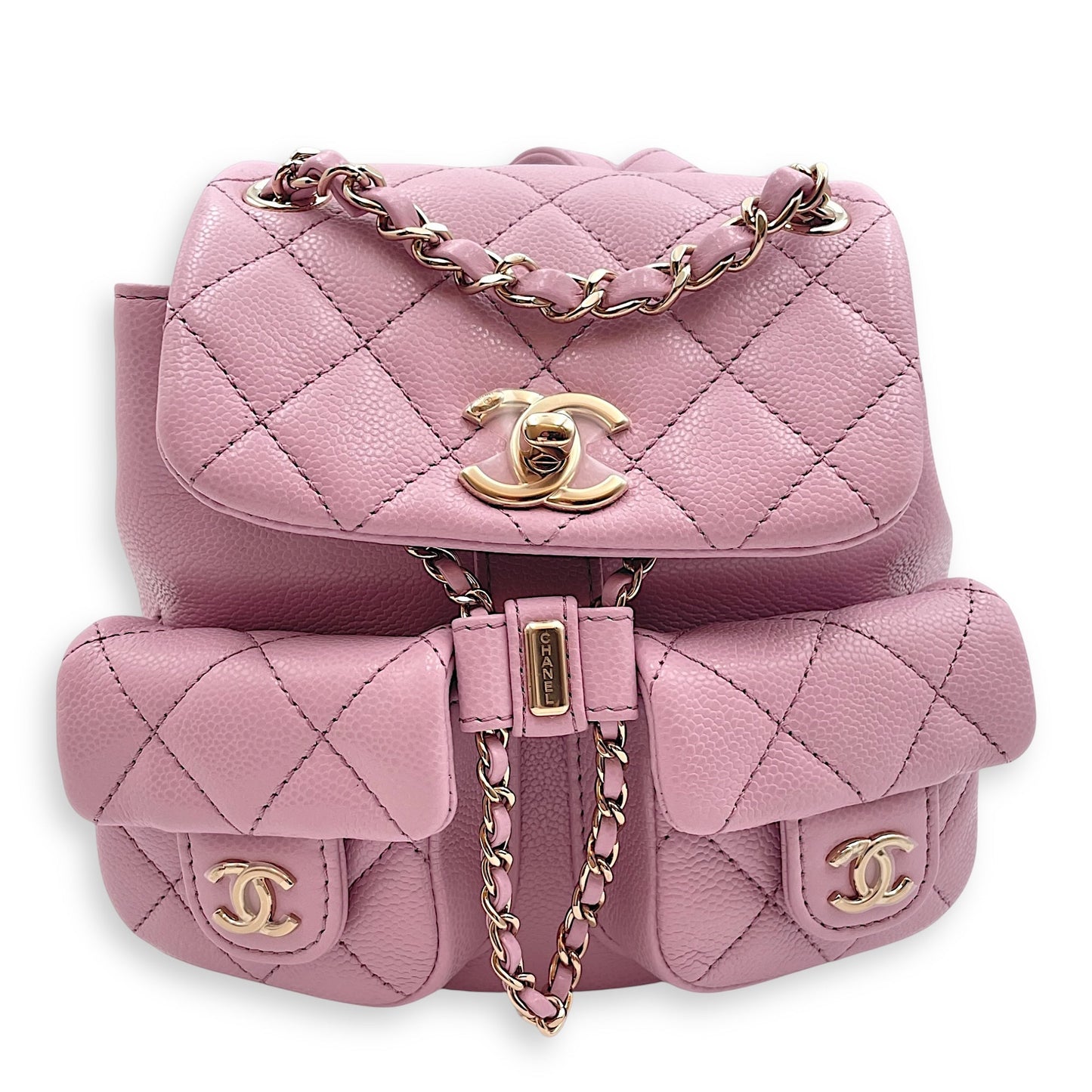 Duma Pink Backpack in Caviar leather, Light Gold hardware