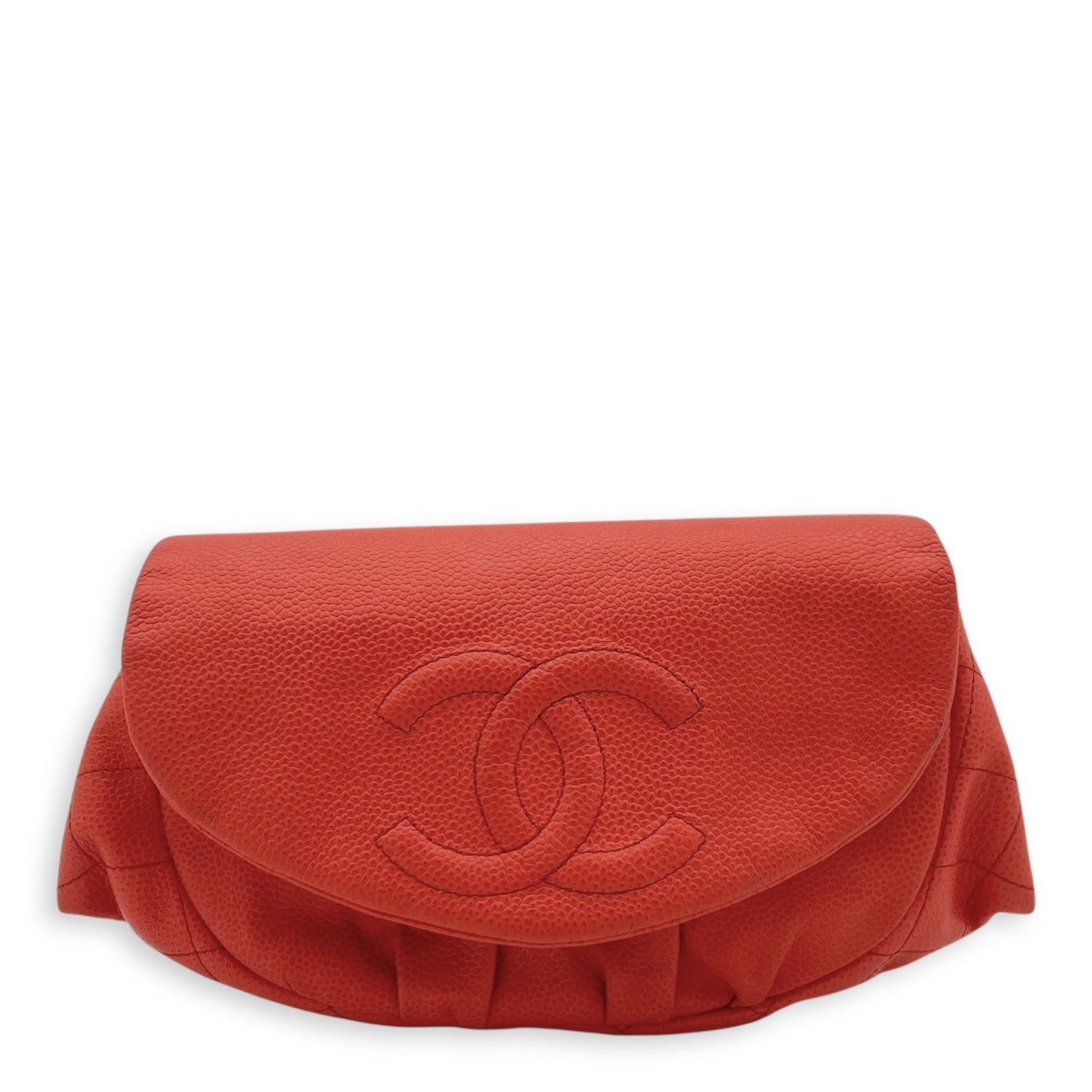 Half Moon Wallet On Chain Red in Caviar Leather, Silver hardware