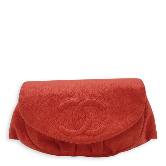 Half Moon Wallet On Chain Red in Caviar Leather, Silver hardware