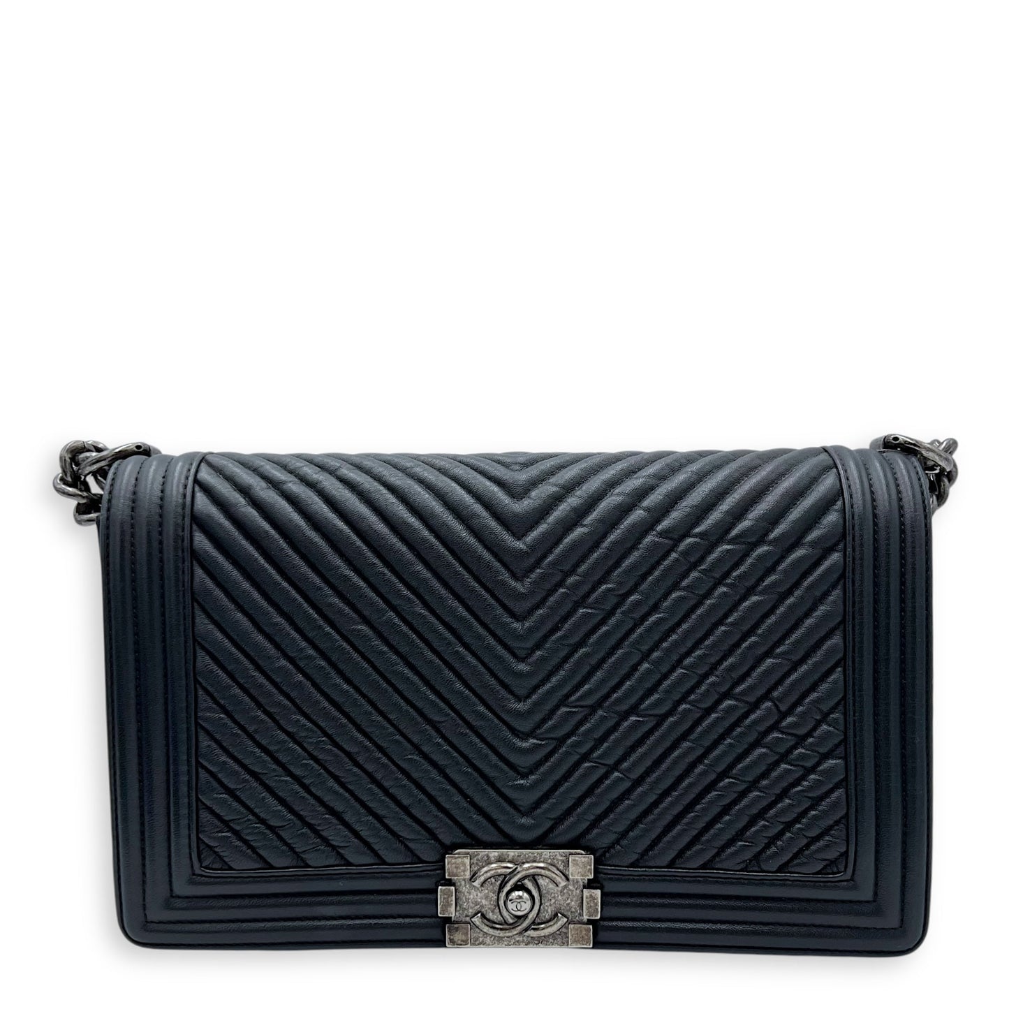 Boy Shoulder Bag Black in Lambskin, Gold hardware