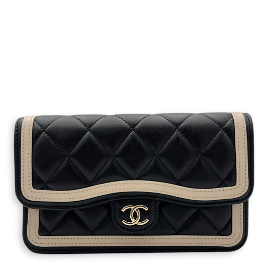 Phone Wallet On Chain Black in Lambskin, Silver hardware