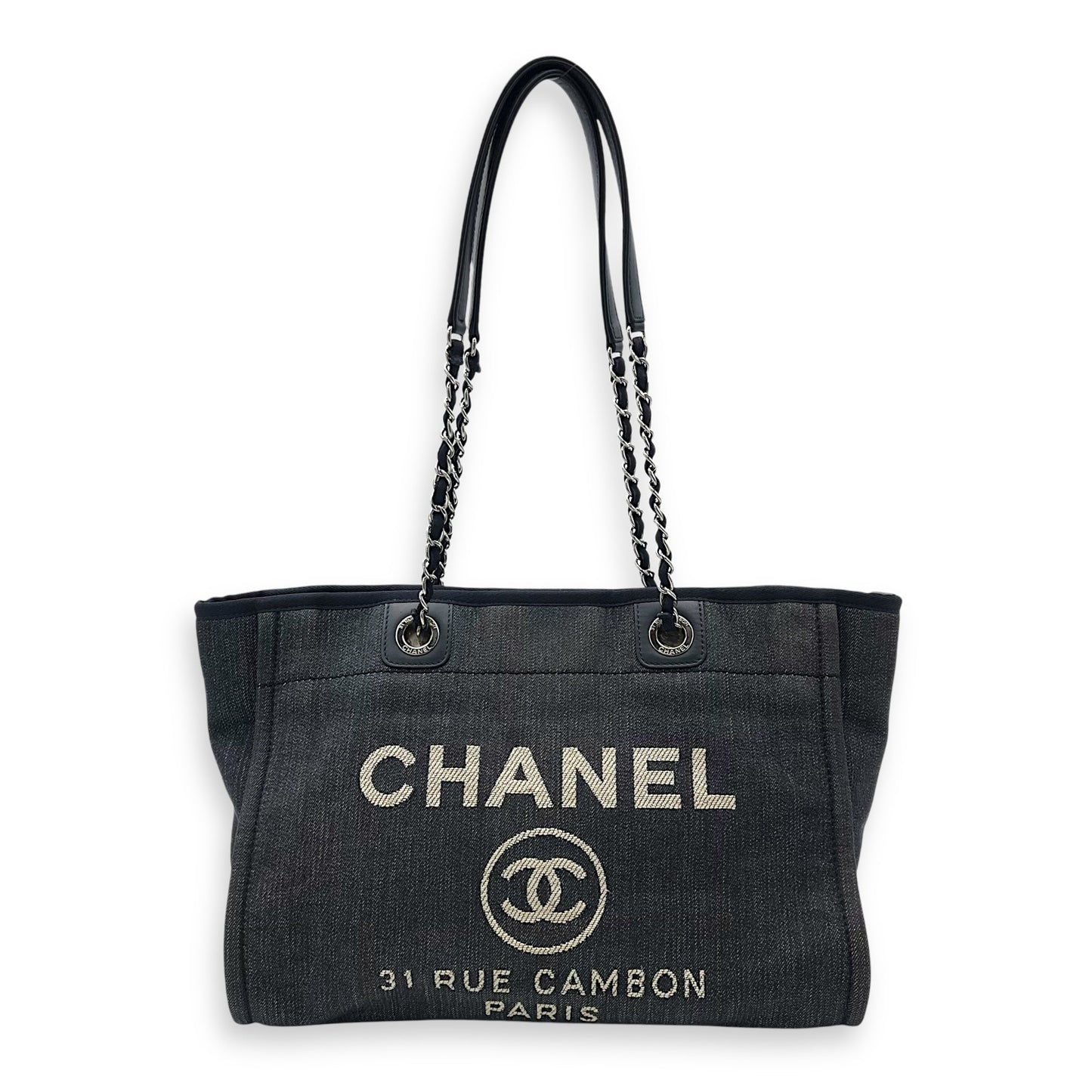 Deauville Small Blue Tote Bag in Denim, Silver hardware