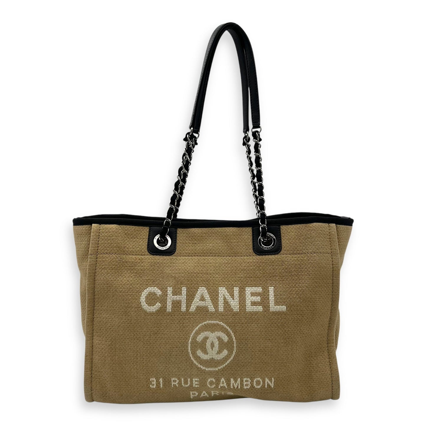 Deauville Tote Bag Beige in Canvas, Silver hardware