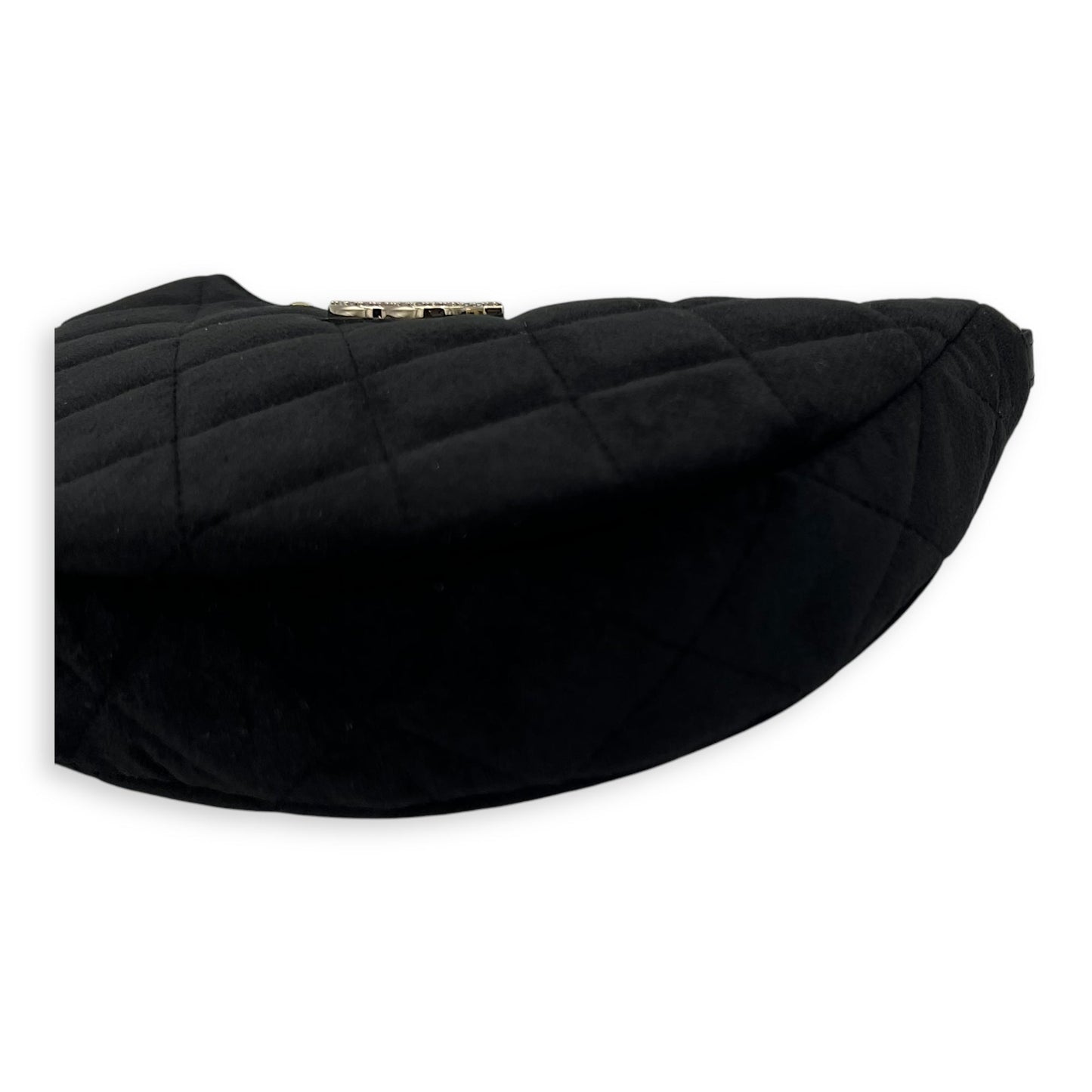 VIP Gift Crystal Quilted Black Crossbody Bag in Velvet, Gold hardware