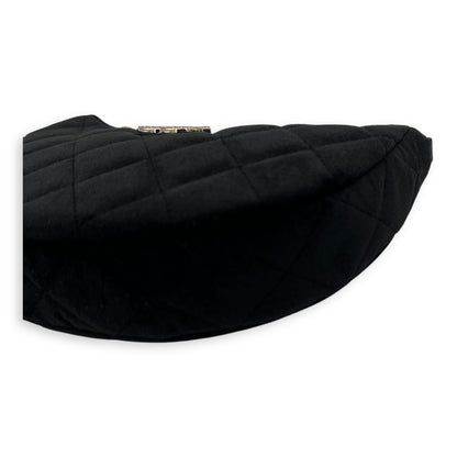 VIP Gift Crystal Quilted Black Crossbody Bag in Velvet, Gold hardware