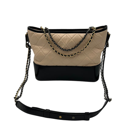 Gabrielle Large Beige Shoulder Bag in Calfskin, Mixed hardware