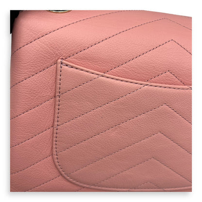 Chevron Chic Small Pink Top Handle Bag in Calfskin, Gold hardware