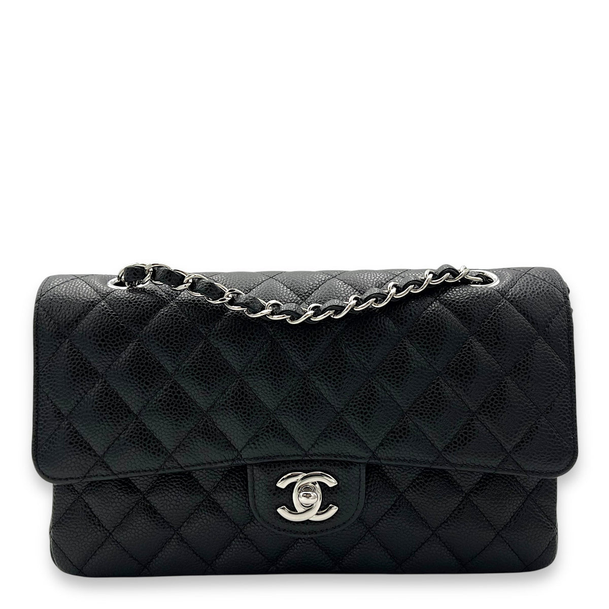 Classic Shoulder Bag Black in Caviar Leather, Silver hardware