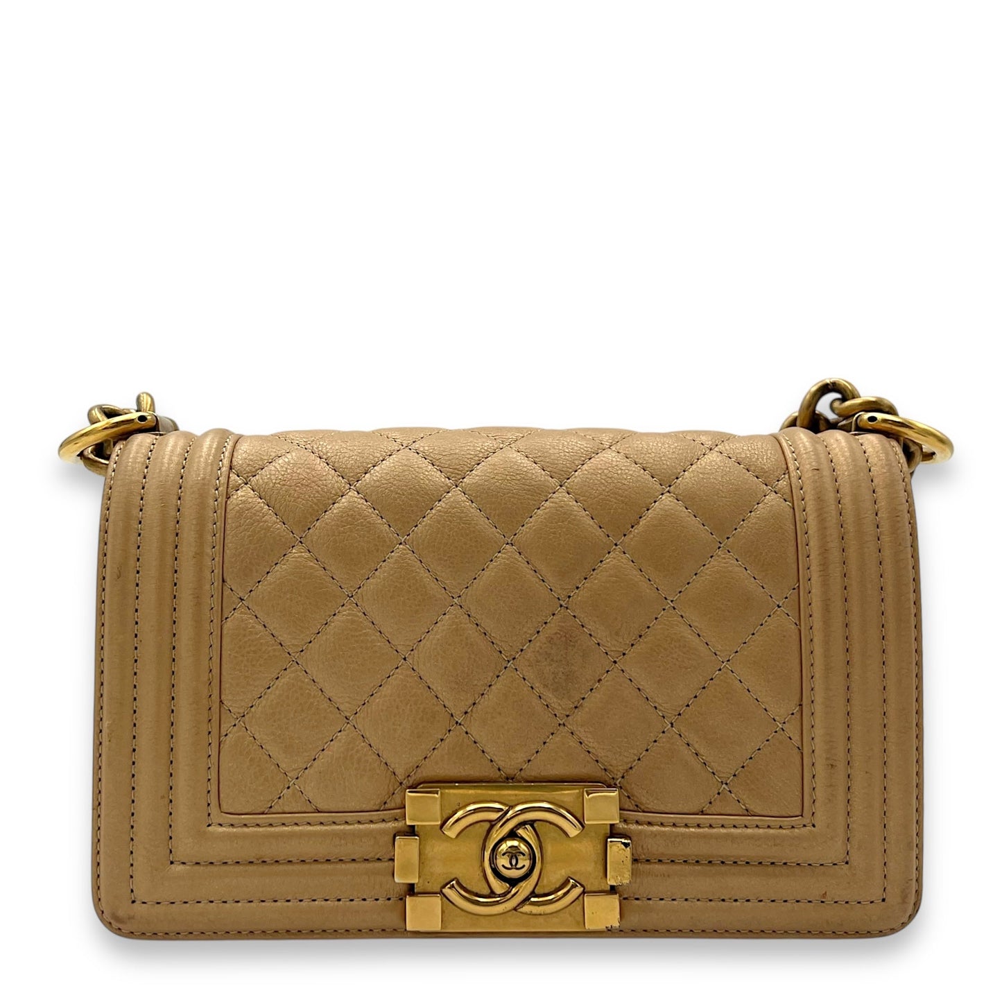 Boy Small Gold Shoulder Bag in Lambskin, Gold hardware