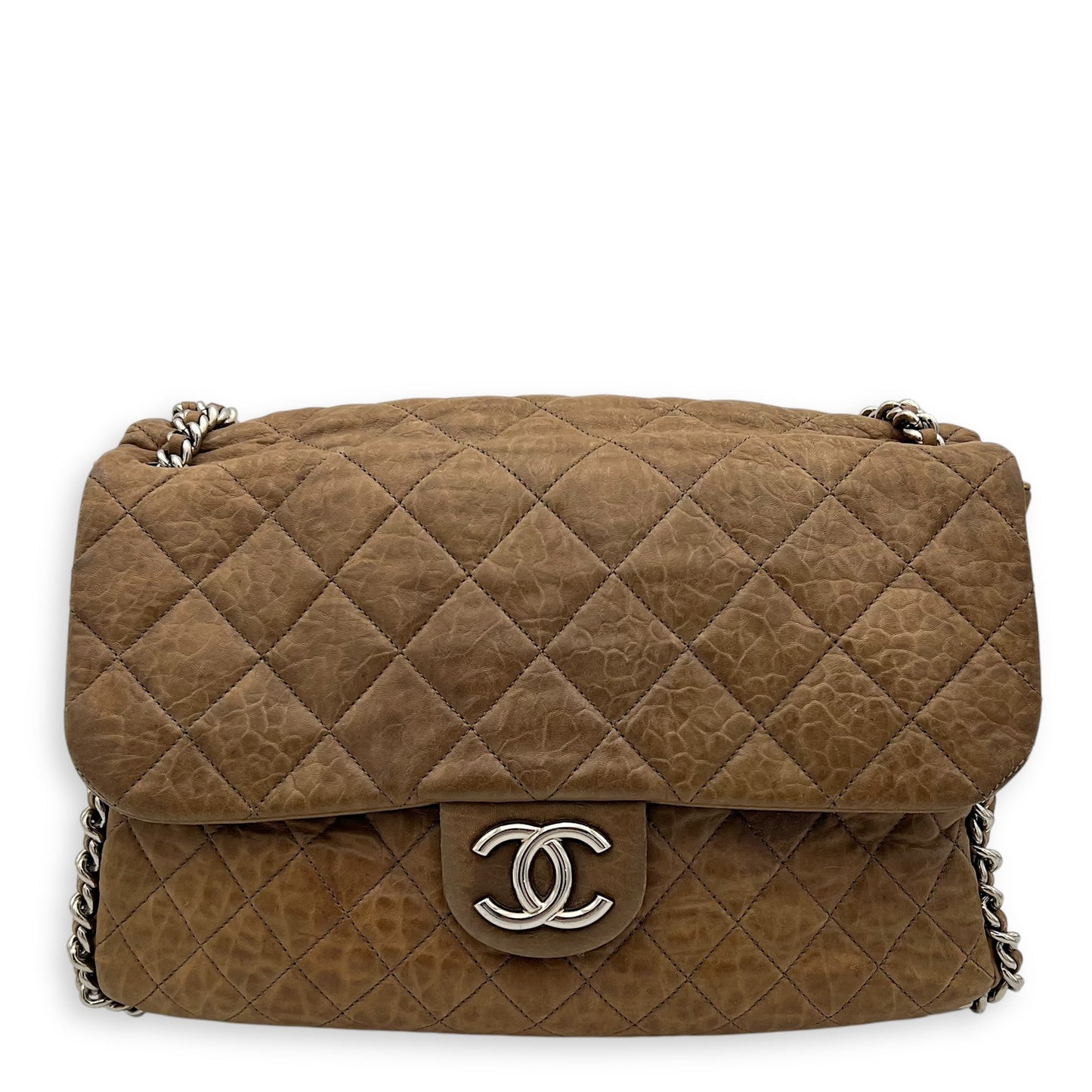 CC Shoulder Bag Brown in Calfskin, Silver hardware