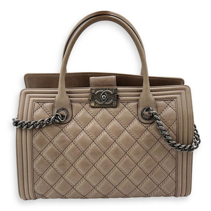 Boy Top Handle Bag Beige in Calfskin, Gunmetal hardware
