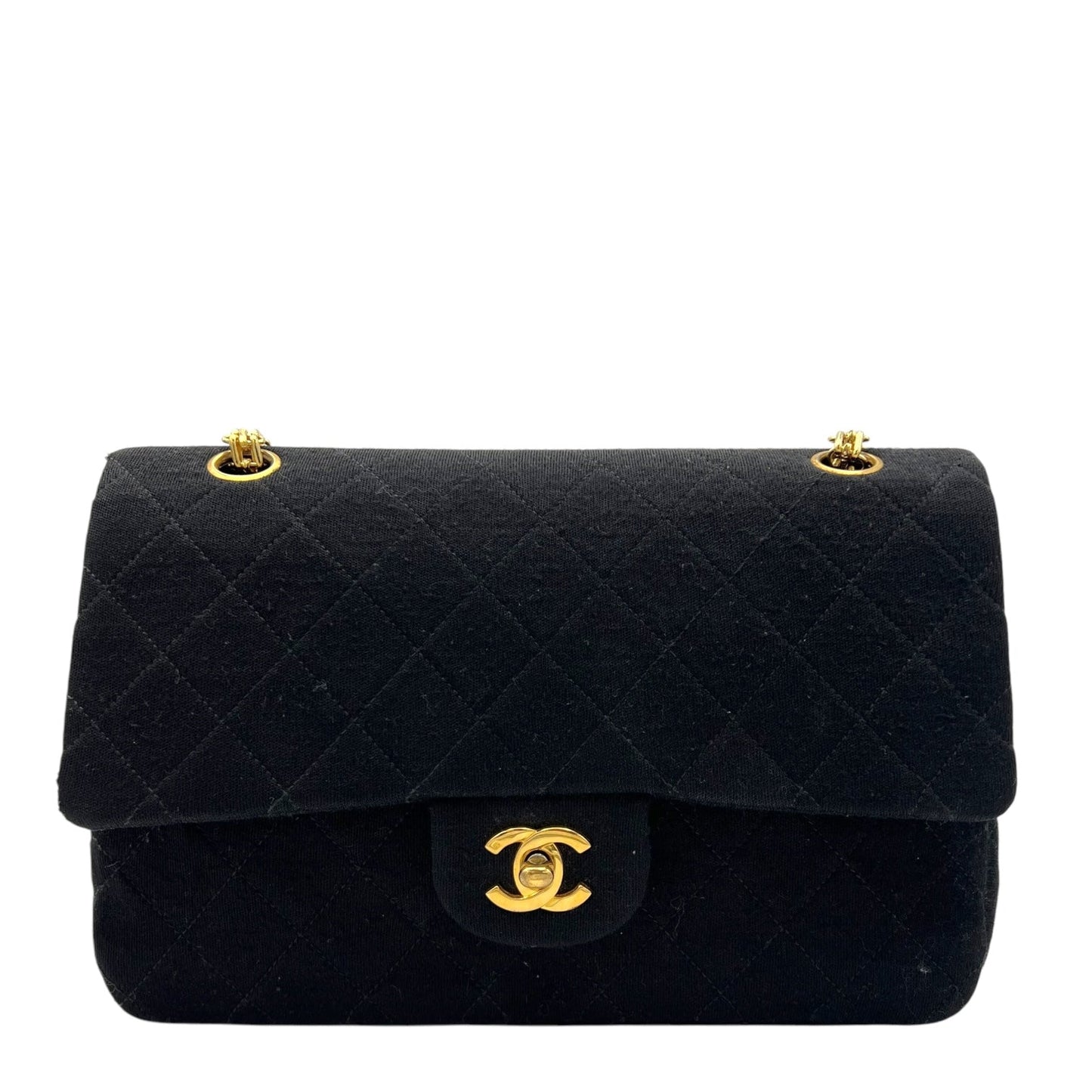 Classic Shoulder Bag Black in Jersey, Gold hardware