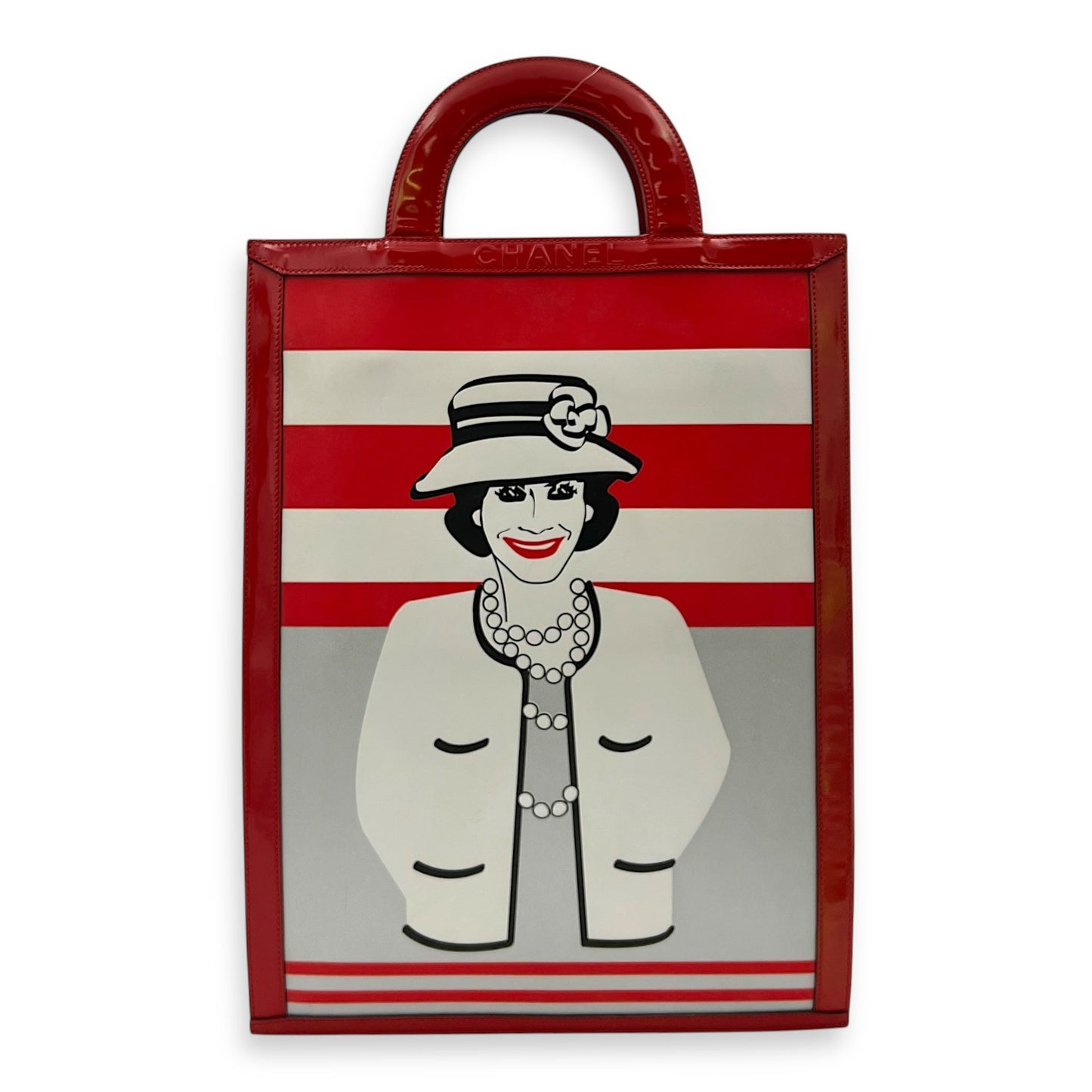 Mademoiselle Lady Coco Enamel Red Top Handle Bag in Patent Leather, Silver hardware