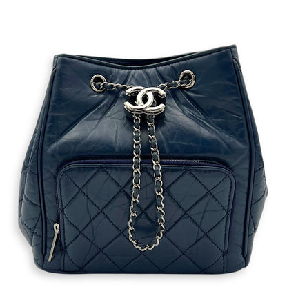 Quilted Seasonal Bucket Bag Blue in Calfskin, Gold hardware