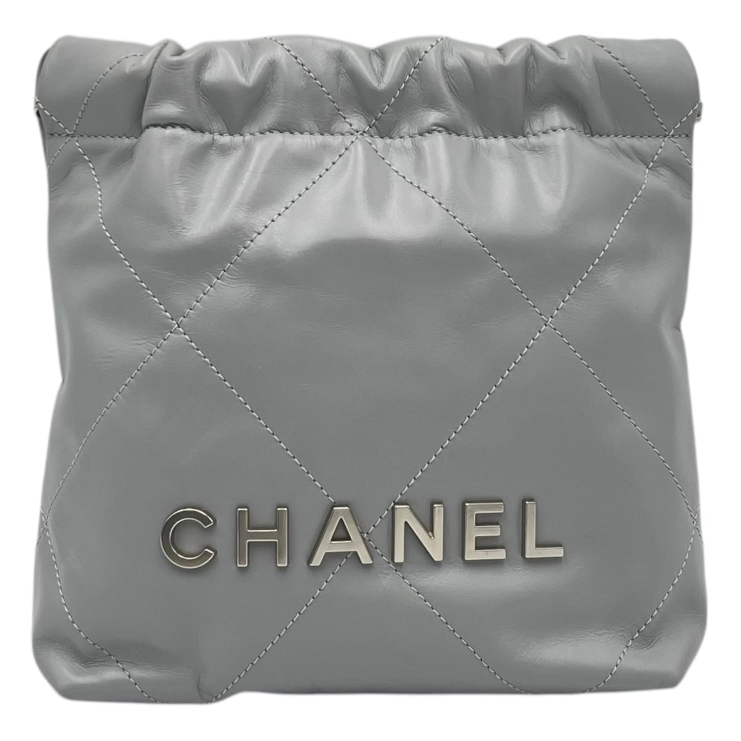 22 Tote Crossbody Bag Mini Grey in Calfskin, Silver hardware