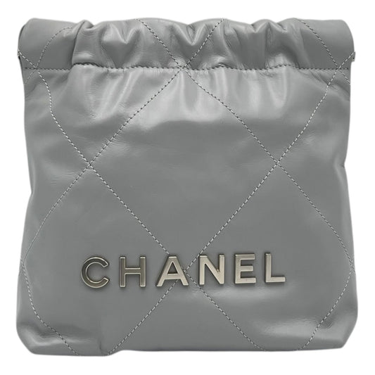 22 Tote Crossbody Bag Mini Grey in Calfskin, Silver hardware