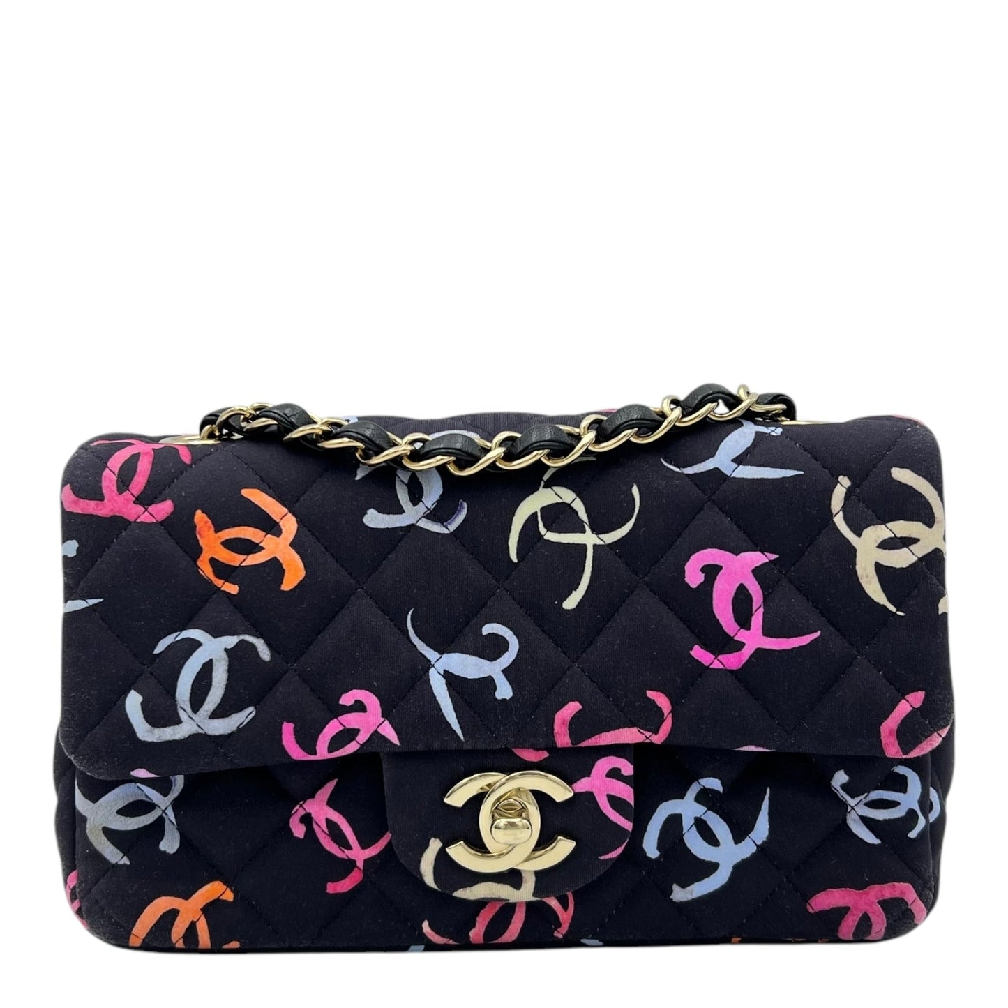 2024 Rectangle Mini Flap Multi-colour Shoulder Bag in Fabric, Gold hardware