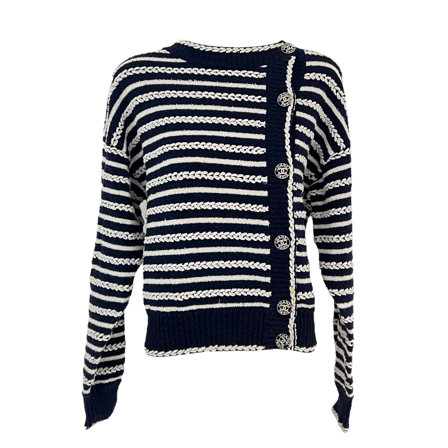 Navy and White Stripes igan Ready-To-Wear FR34 Blue in Others, Silver hardware