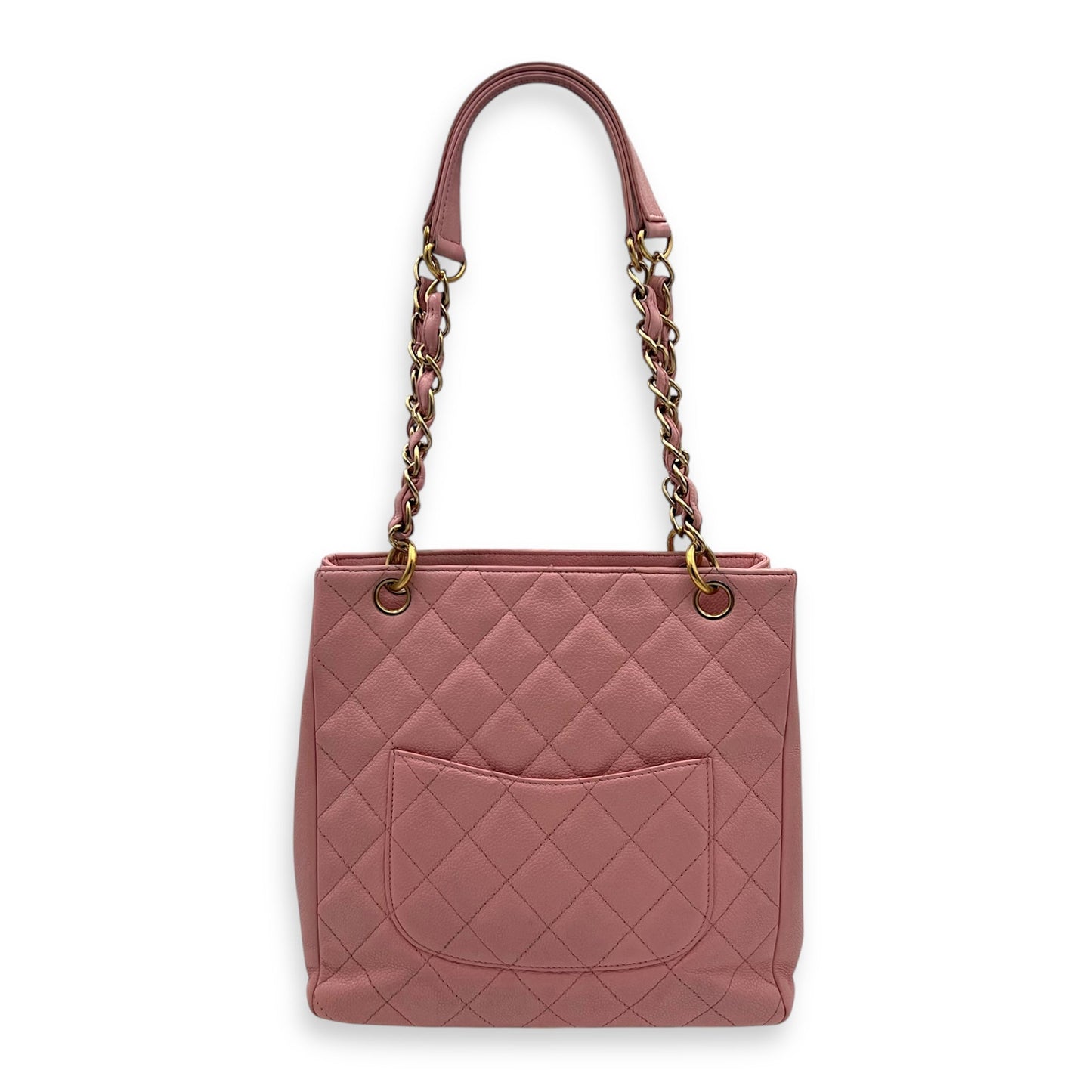 PST Petite Shopping Pink Tote Bag in Caviar Leather, Gold hardware