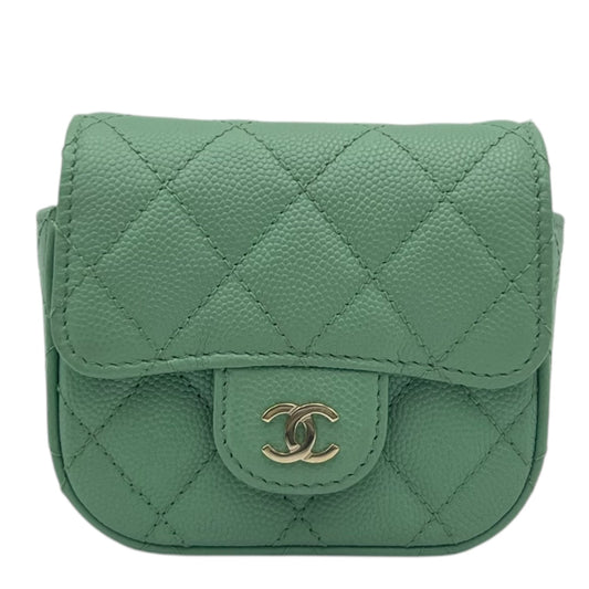 CC Green  Wallet Crossbody in Caviar Leather, Gold hardware