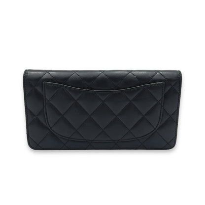 Quilted Black Wallet in Lambskin, Silver hardware