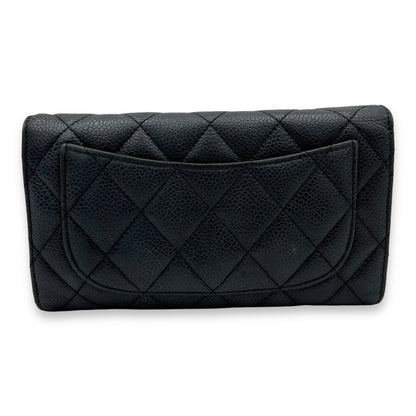 Classic Flap Long Black Wallet in Caviar Leather, Gold hardware