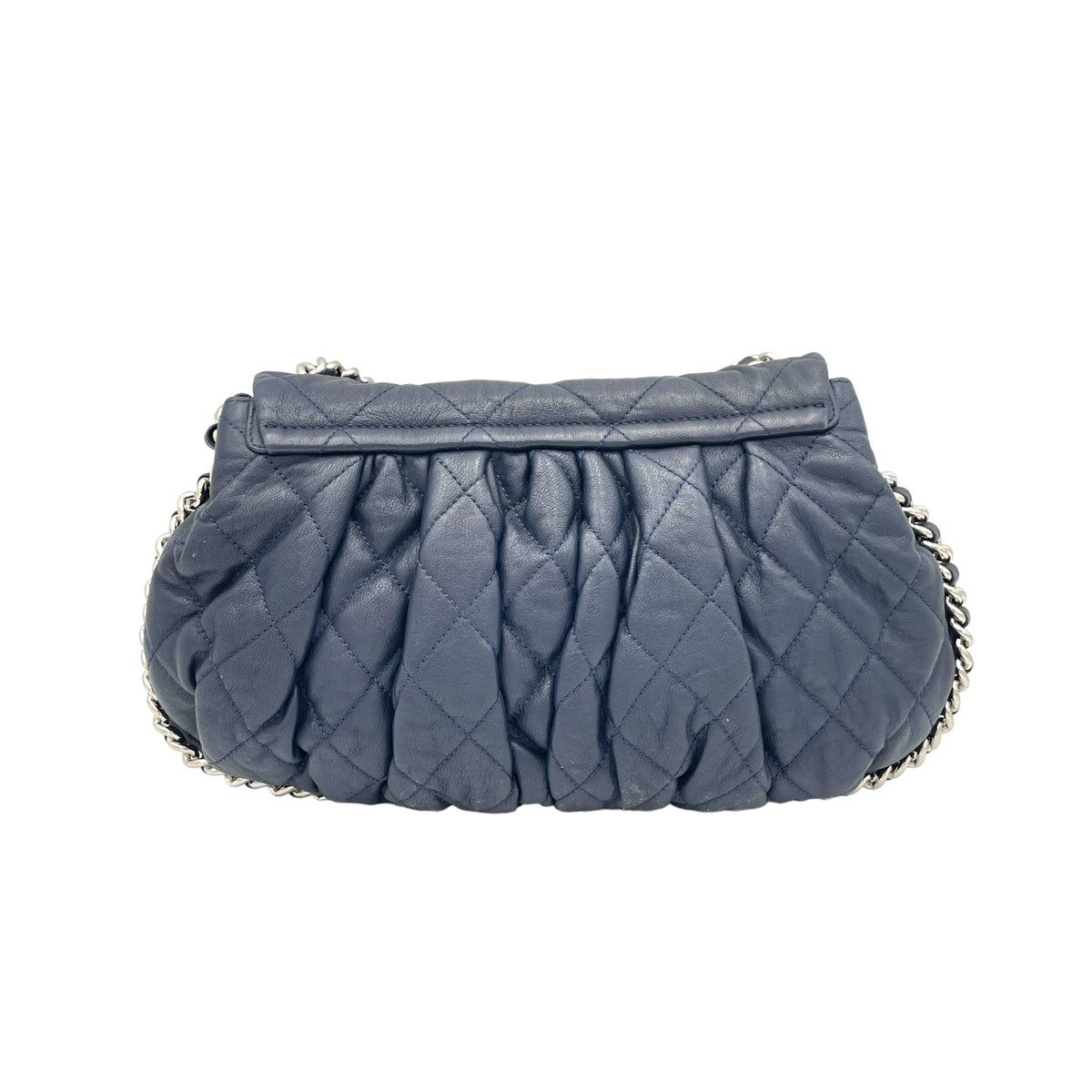 Chain Around Crossbody Bag Navy in Lambskin, Silver hardware