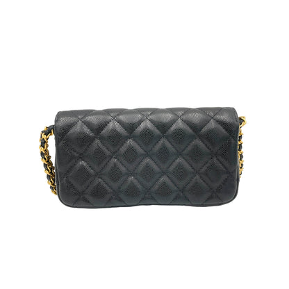 Twist Your Buttons Black Wallet On Chain in Caviar Leather, Gold hardware