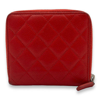 Classic Wallet Compact Red in Caviar Leather, Silver hardware