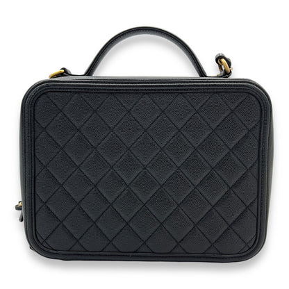 Filigree Large Black Vanity Bag in Caviar Leather, Gold hardware