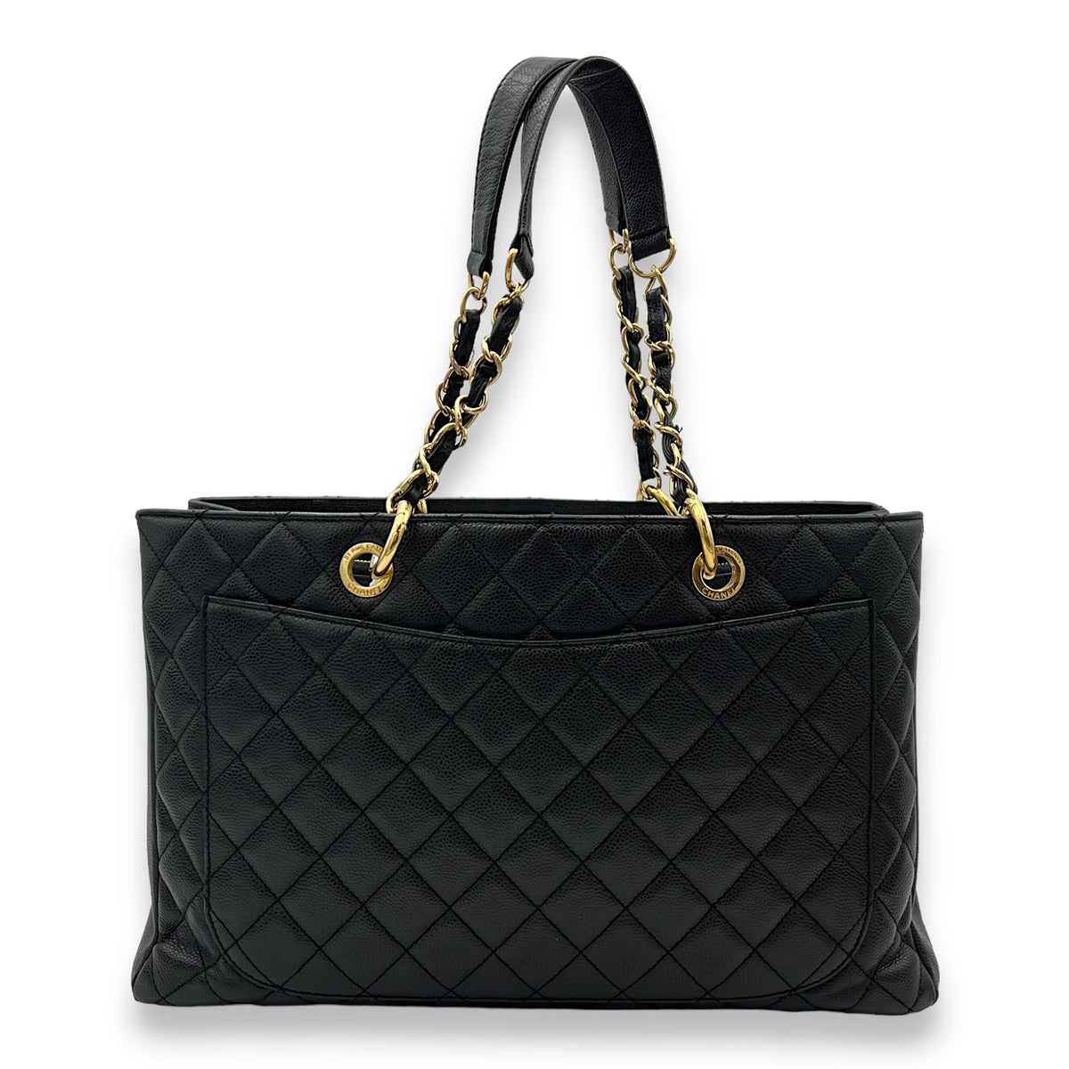 GST XL Black Tote Bag in Caviar Leather, Gold hardware