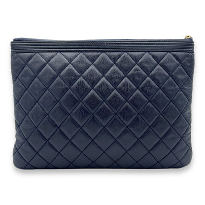 Boy O Case Medium Blue Pouch in Caviar Leather, Gold hardware