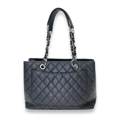 GST Black Tote Bag in Caviar Leather, Silver hardware