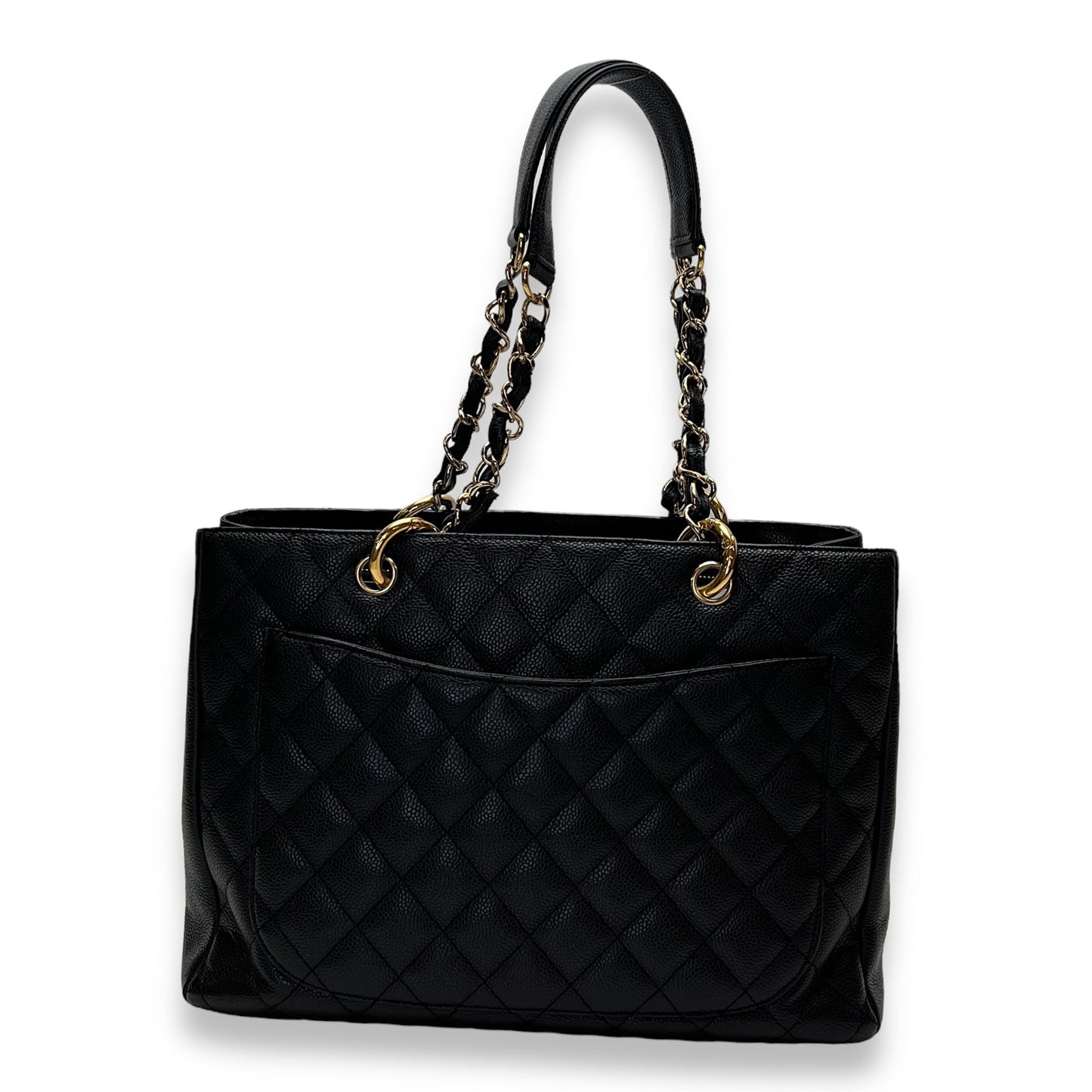 GST Large Black Shoulder Bag in Caviar Leather, Gold hardware