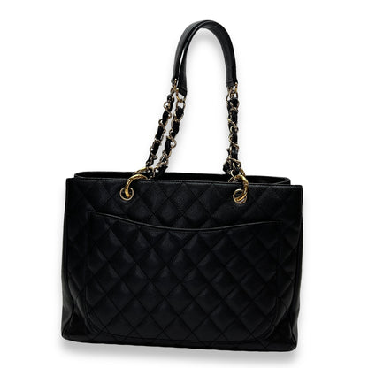 GST Large Black Shoulder Bag in Caviar Leather, Gold hardware