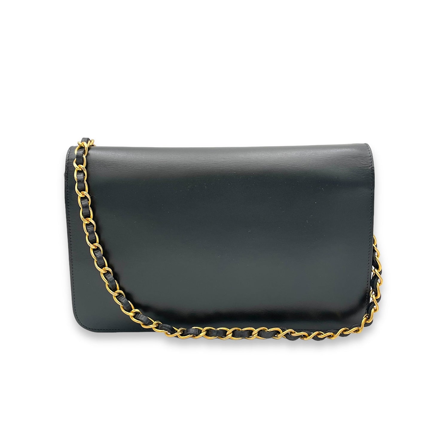 Vintage Mademoiselle Black Shoulder Bag in Calfskin, Gold hardware