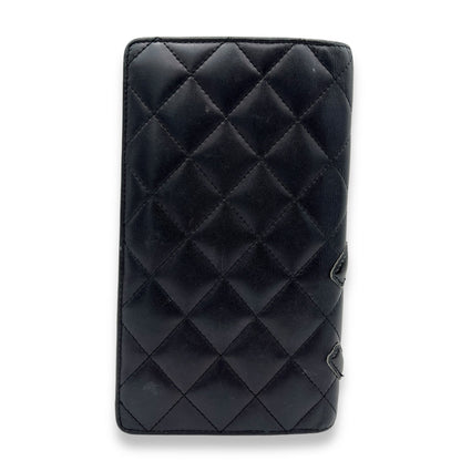 Cambon Long Black Wallet in Calfskin, Silver hardware