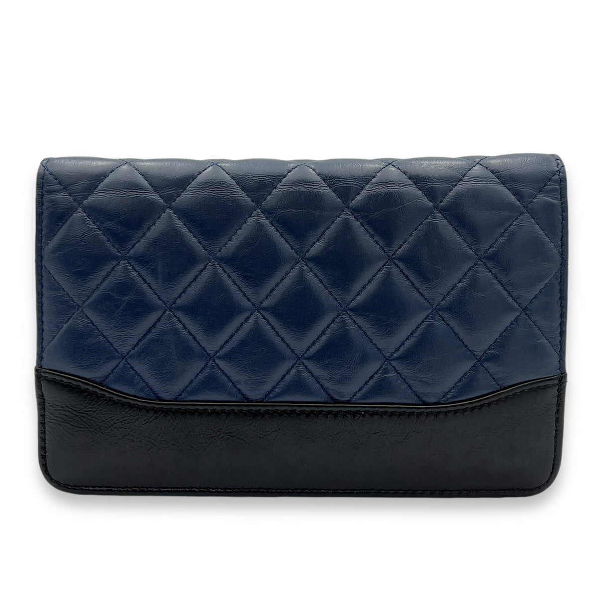 Gabrielle Blue Wallet On Chain in Calfskin, Gold hardware