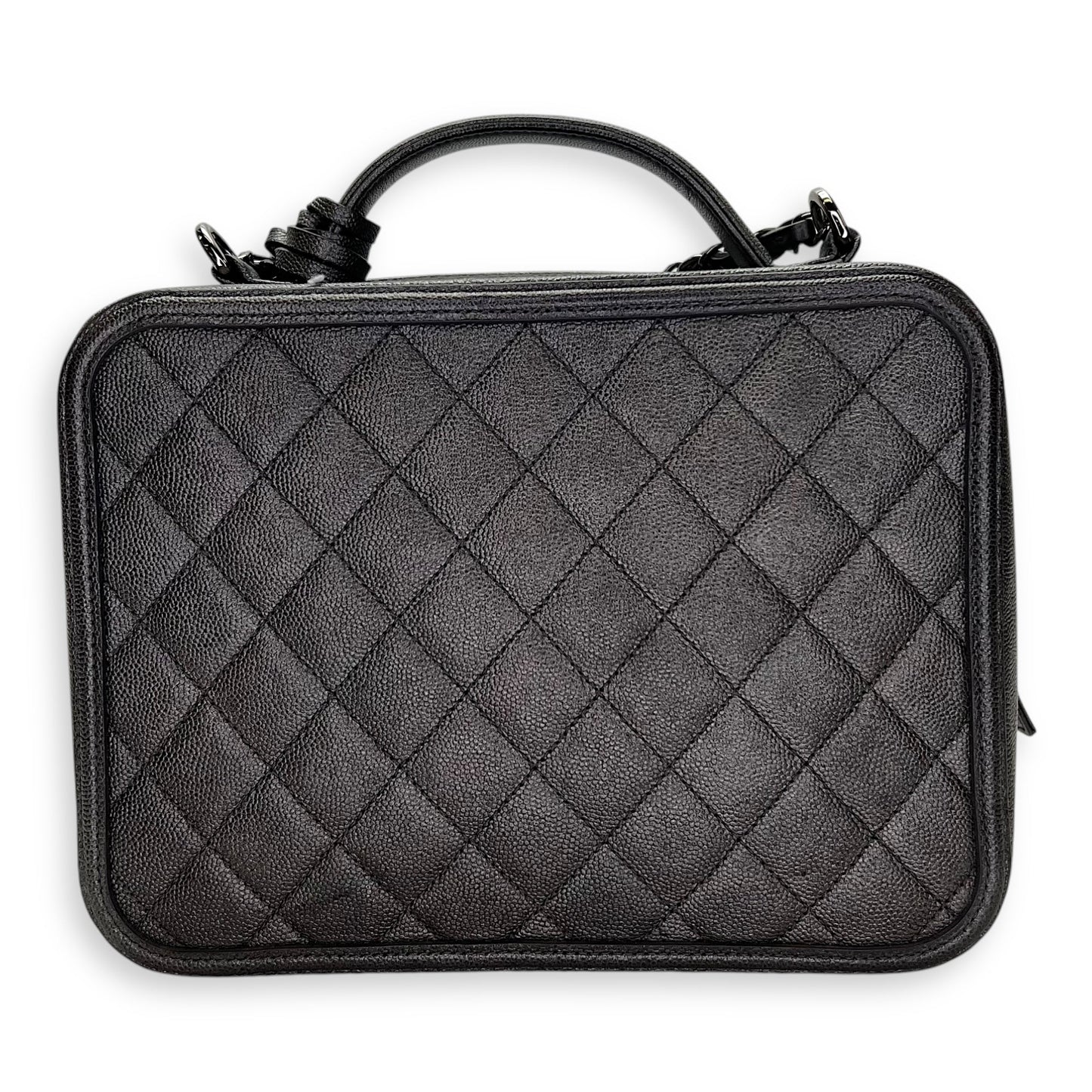CC Filigree Large Silver Top Handle Bag in Caviar Leather, Silver hardware