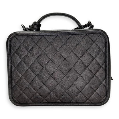 CC Filigree Large Silver Top Handle Bag in Caviar Leather, Silver hardware