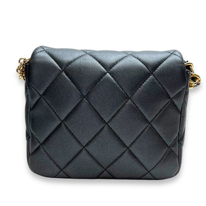 Charm chain Grey Crossbody Bag in Calfskin, Gold hardware