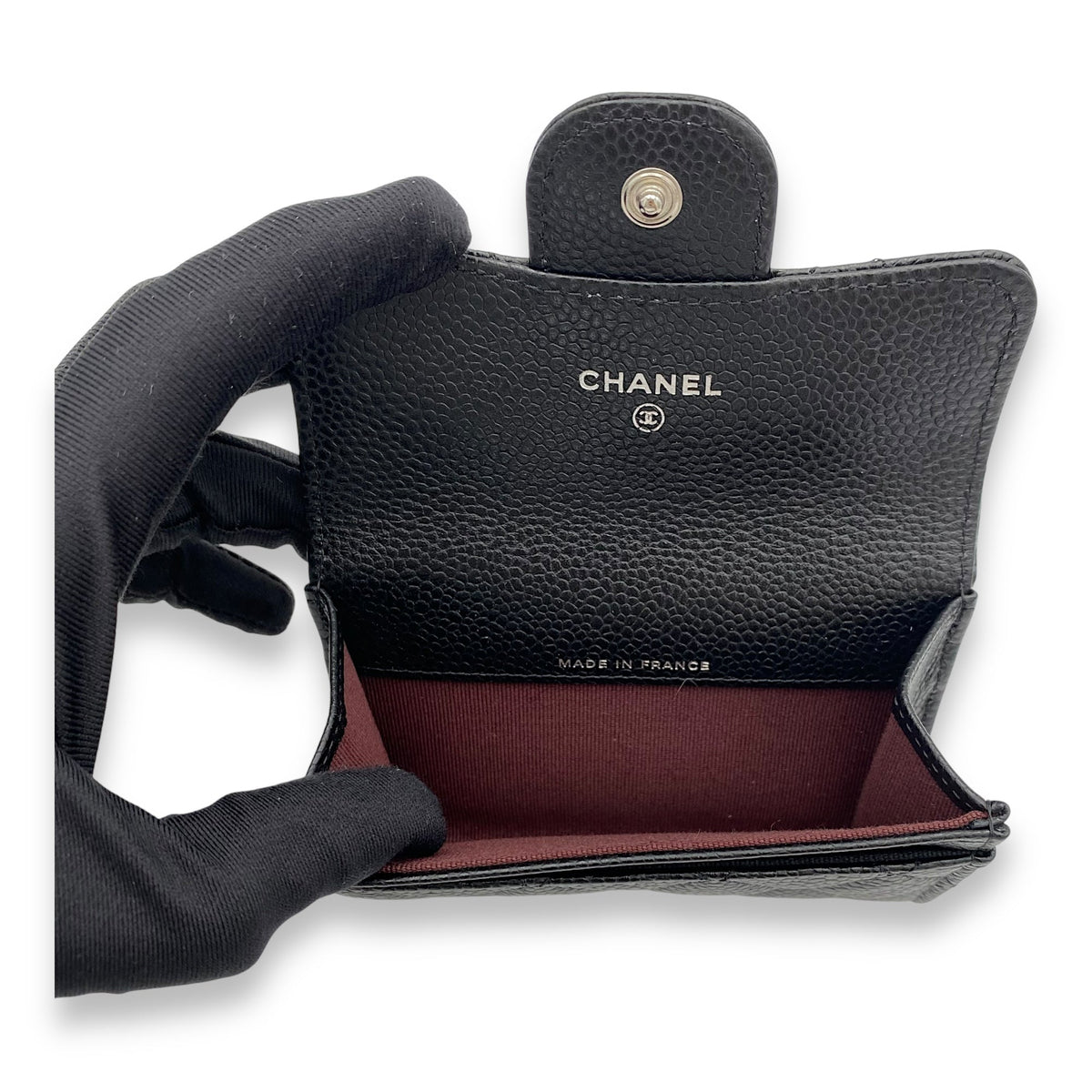 Classic Card Holder Black in Caviar Leather, Silver hardware