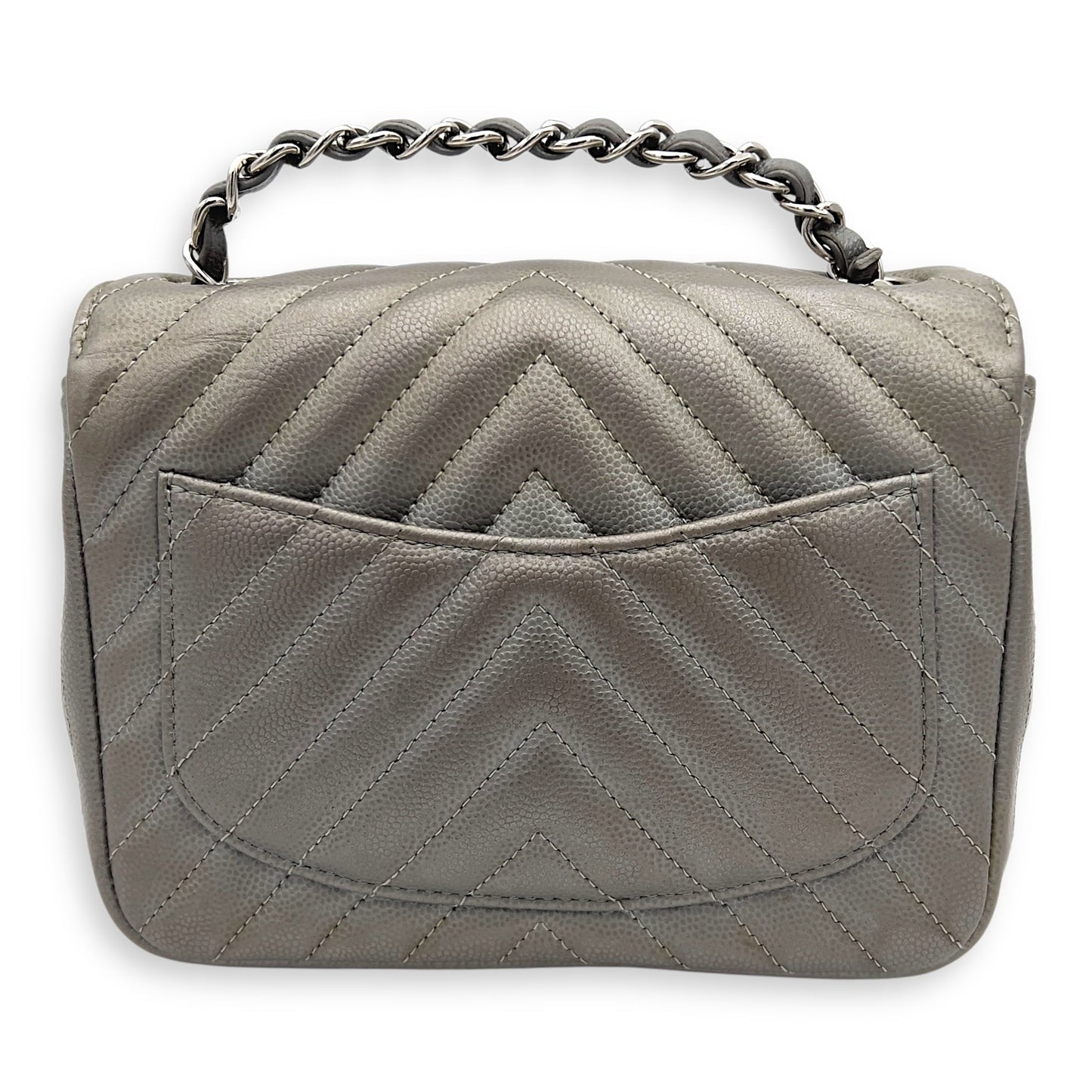 Chevron Square Mini Grey Crossbody Bag in Canvas, Silver hardware