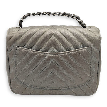 Chevron Square Mini Grey Crossbody Bag in Canvas, Silver hardware