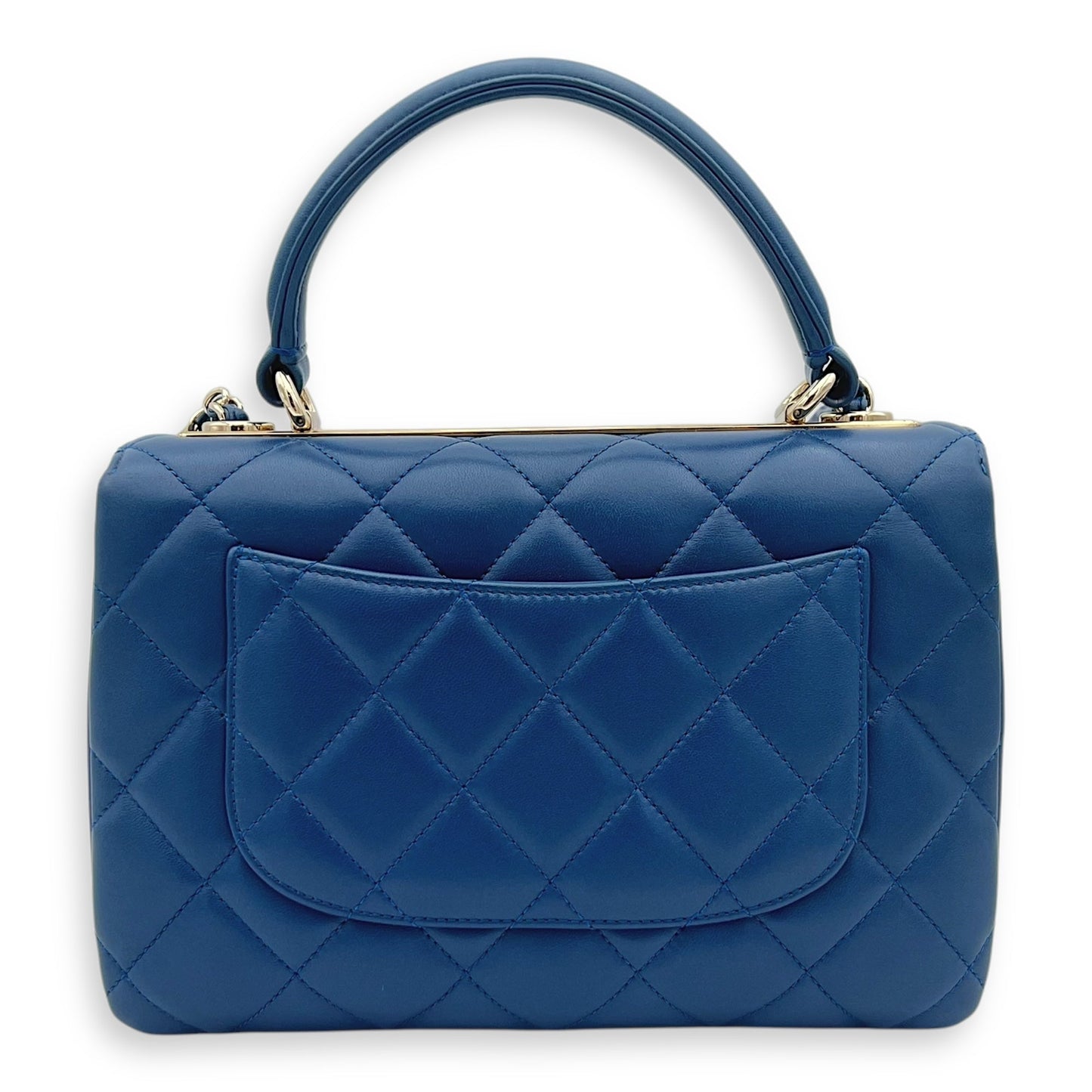Trendy CC Top Handle Bag Blue in Lambskin, Gold hardware