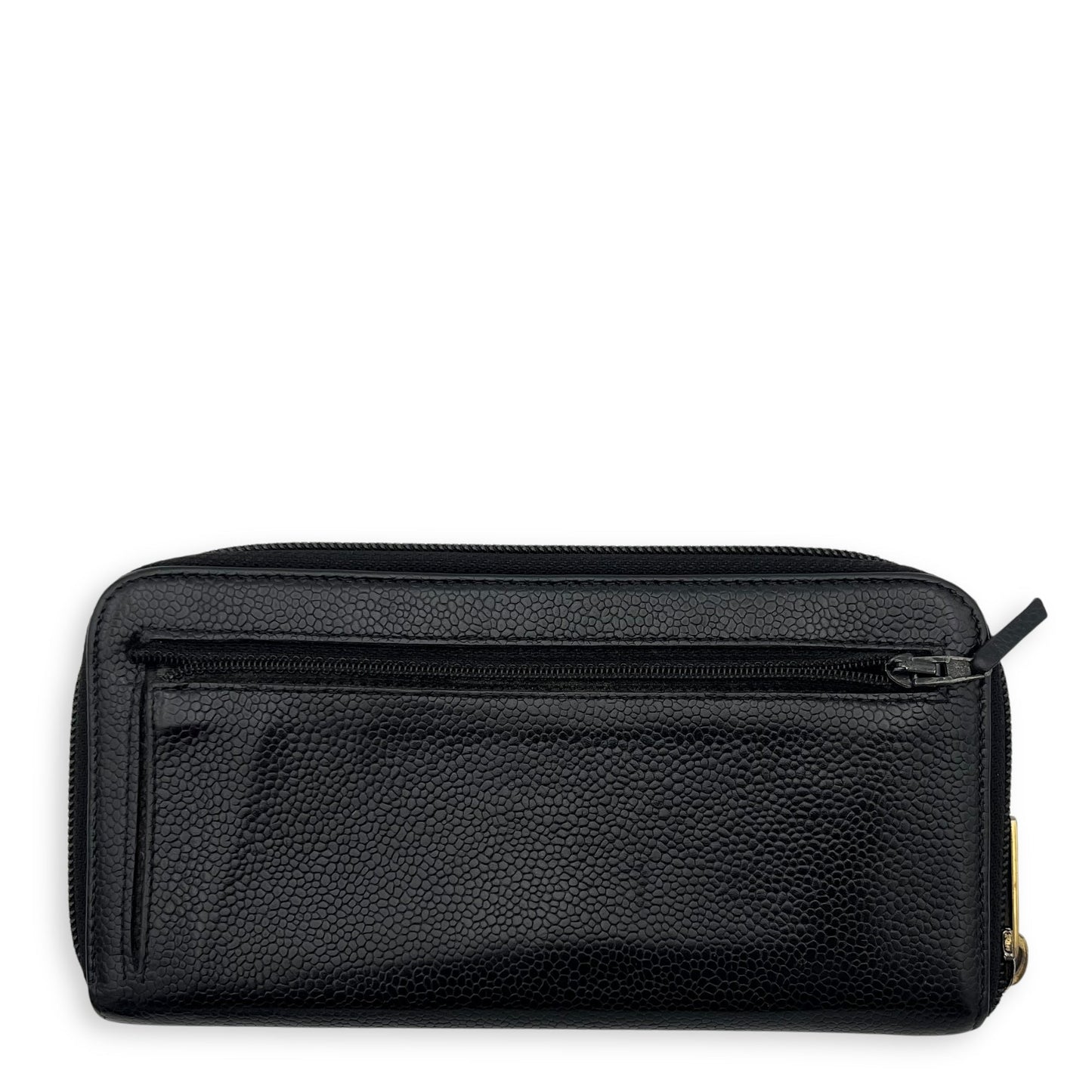 CC Zipped Black Wallet in Caviar Leather, Gold hardware