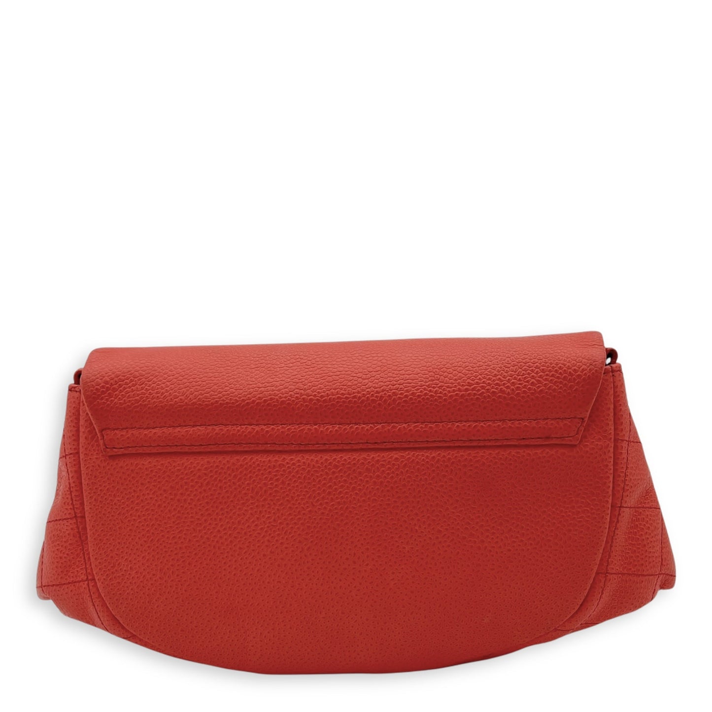 Half Moon Wallet On Chain Red in Caviar Leather, Silver hardware
