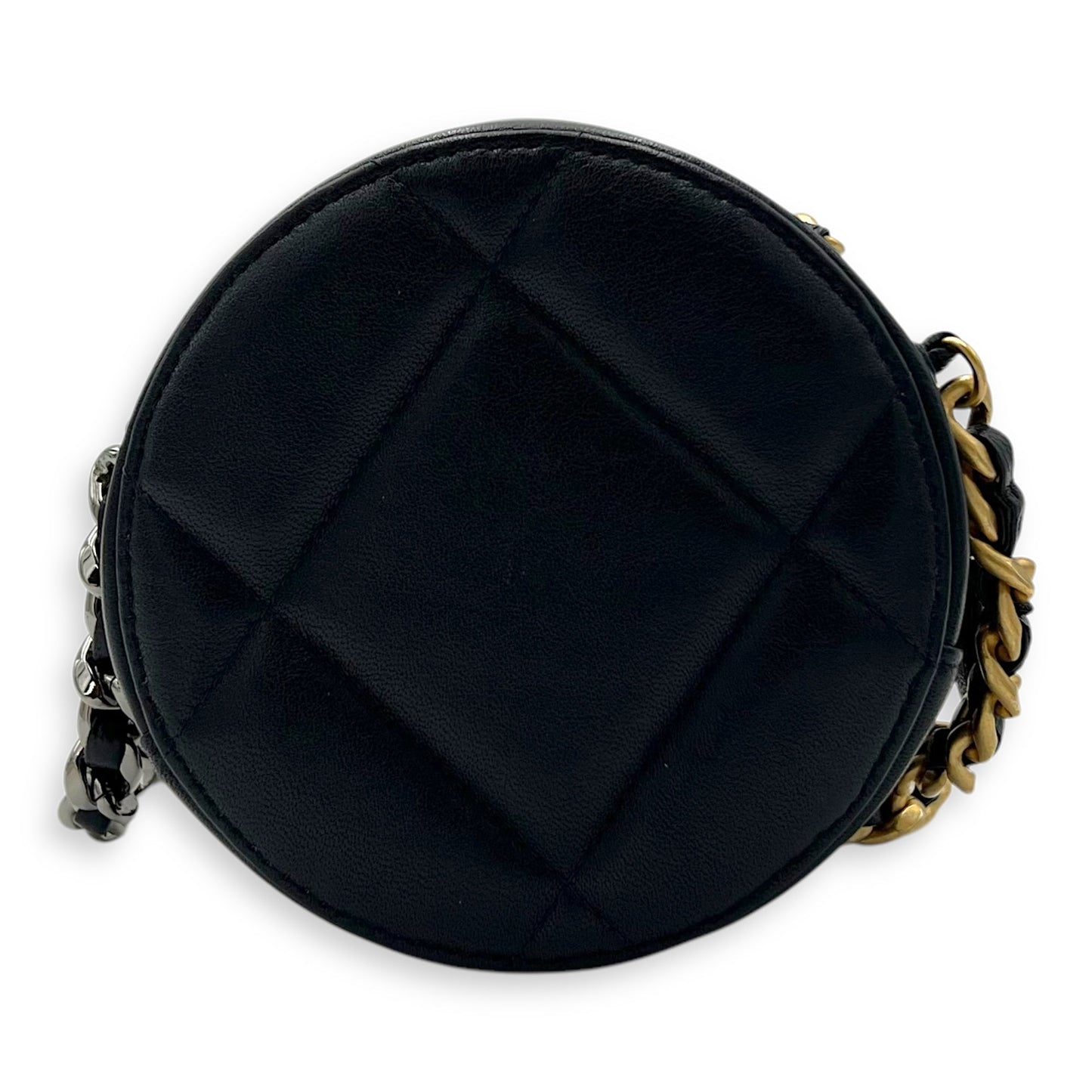 Round CC Crossbody Bag Blue in Calfskin, Mixed hardware
