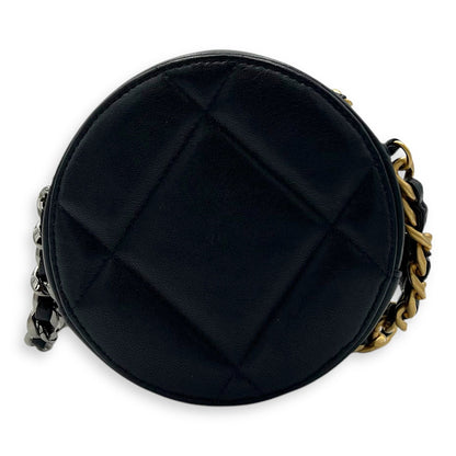 Round CC Crossbody Bag Blue in Calfskin, Mixed hardware